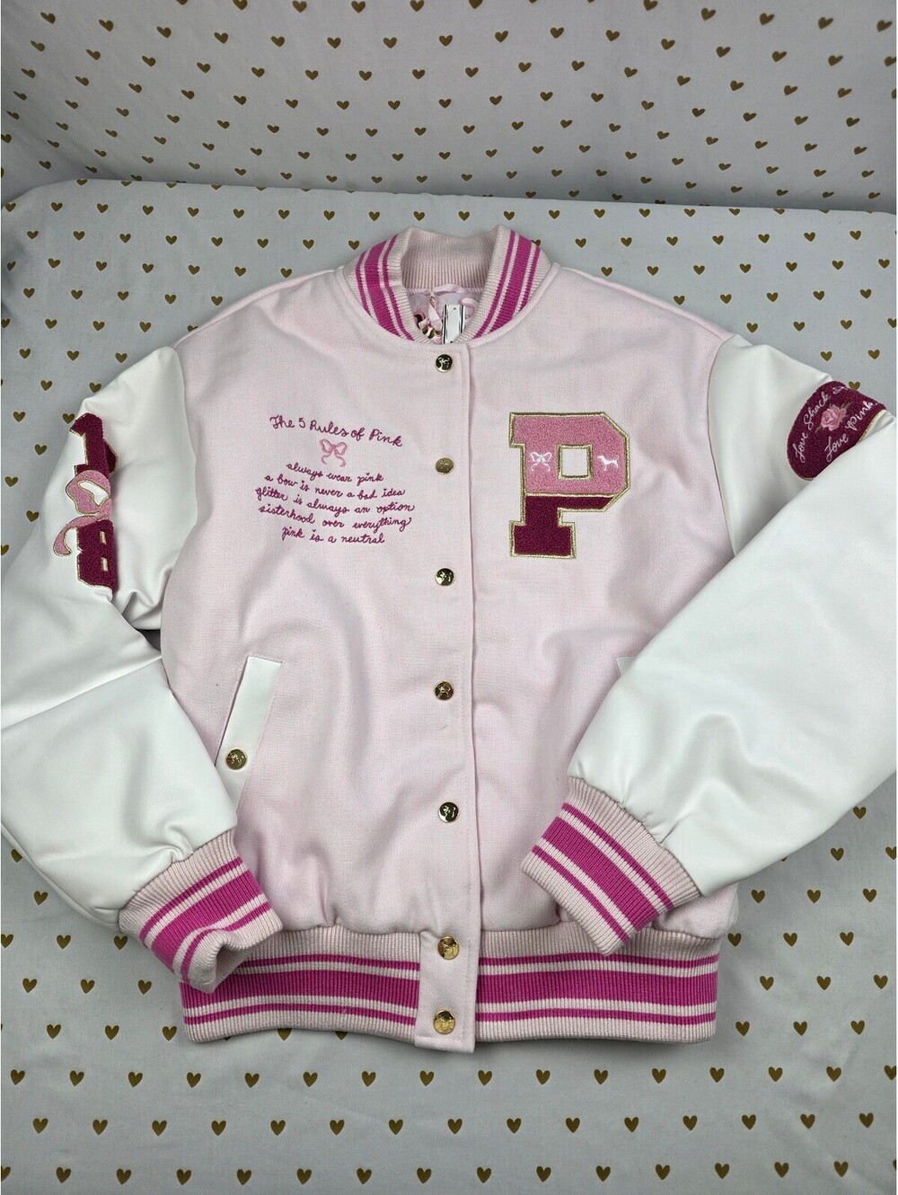 NWT Victoria's Secret PINK LoveShackFancy Varsity Jacket Pink S/P Small NEW HTF